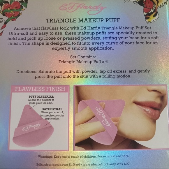 Ed Hardy Makeup Accessories triangle cosmetic makeup applicators new sealed - Picture 2 of 4
